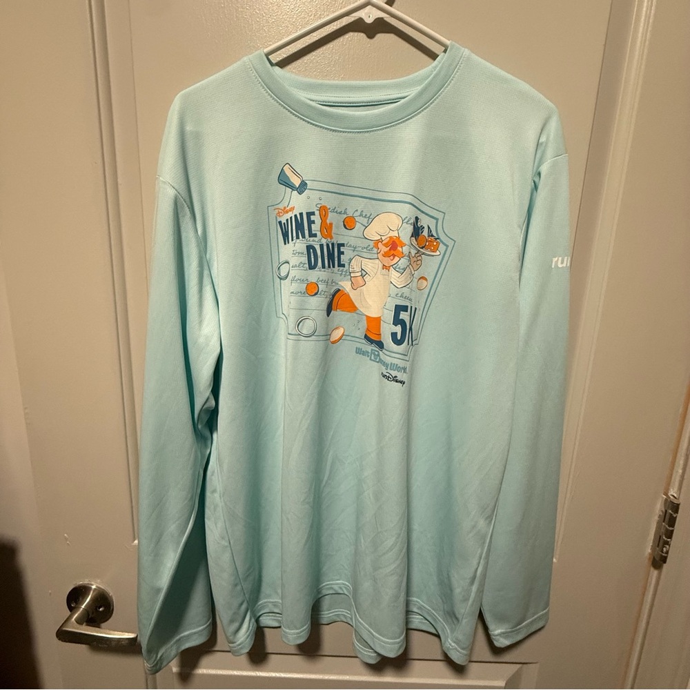 Light Blue Long Sleeve Graphic Shirt Wine and Dine 24 Swedish Chef